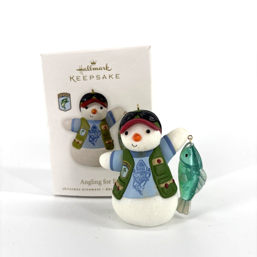 Hallmark Keepsake Ornament 2010 Angling for Fun Snowman Fishing Fish Bass Pro